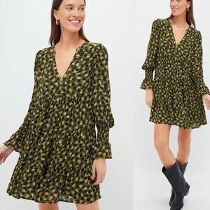 Tuckernuck Pomander Place Kenzo Swing Mini Dress XXL Green Brushed Geo Tiered